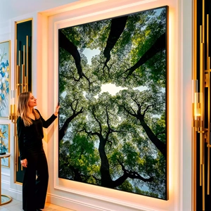 Quadro Paisagem de Copas Verdes no Céu Claro visto de frente, exibindo sua moldura e sua arte.