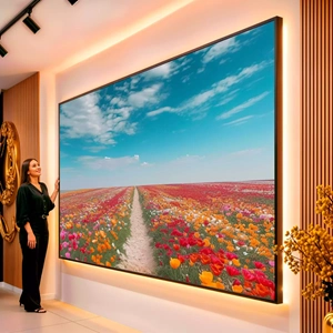 Quadro Paisagem de Flores no Horizonte Infinito visto de frente, exibindo sua moldura e sua arte.