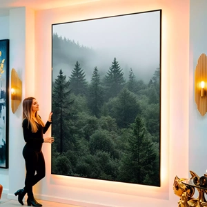 Quadro Paisagem de Névoa nas Florestas Silenciosas visto de frente, exibindo sua moldura e sua arte.