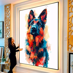 Quadro Pastor Alemão em Cores Vibrantes visto de frente, exibindo sua moldura e sua arte.