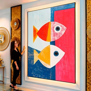 Quadro Peixes visto de frente, exibindo sua moldura e sua arte.