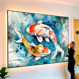 Quadro Peixes Graciosos em Movimento Sereno visto de frente, exibindo sua moldura e sua arte.