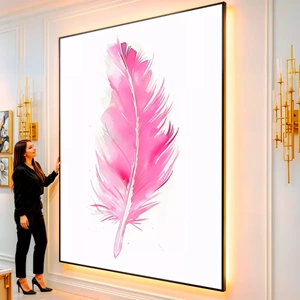 Quadro Pena Rosa Minimalista visto de frente, exibindo sua moldura e sua arte.