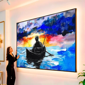 Quadro Pescador visto de frente, exibindo sua moldura e sua arte.