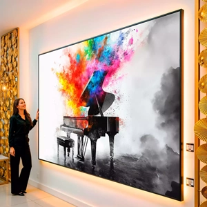 Quadro Piano visto de frente, exibindo sua moldura e sua arte.