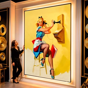 Quadro Pin Up visto de frente, exibindo sua moldura e sua arte.
