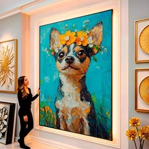 Quadro Pinscher Florido em Campo Azul visto de frente, exibindo sua moldura e sua arte.