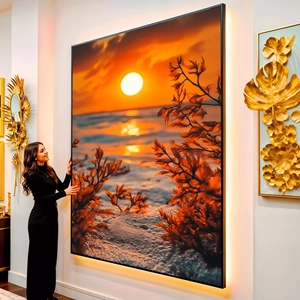 Quadro Pôr do Sol no Mar visto de frente, exibindo sua moldura e sua arte.