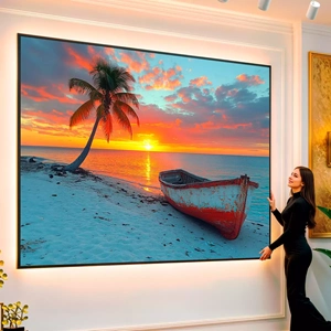 Quadro Pôr do Sol no Mar Horizontal visto de frente, exibindo sua moldura e sua arte.