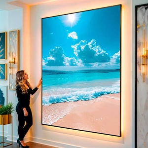 Quadro Praia dos Céus Azuis e Brisas Suaves visto de frente, exibindo sua moldura e sua arte.