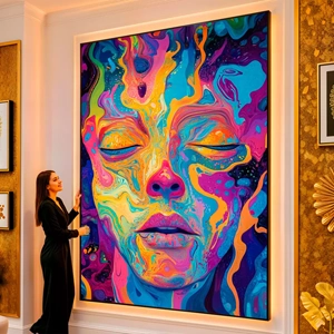 Quadro Psicodelico visto de frente, exibindo sua moldura e sua arte.