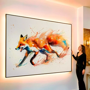 Quadro Raposa visto de frente, exibindo sua moldura e sua arte.