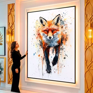 Quadro Raposa Watercolor visto de frente, exibindo sua moldura e sua arte.