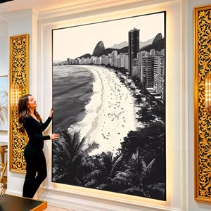 Quadro Rio de Janeiro Preto e Branco visto de frente, exibindo sua moldura e sua arte.