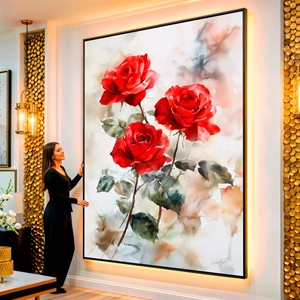 Quadro Rosas Vermelhas visto de frente, exibindo sua moldura e sua arte.