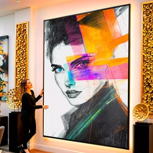 Quadro Rosto Feminino visto de frente, exibindo sua moldura e sua arte.