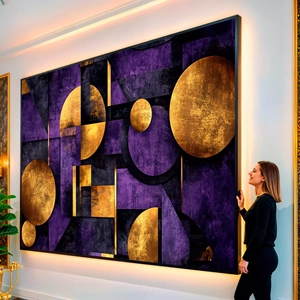Quadro Roxo Abstrato visto de frente, exibindo sua moldura e sua arte.