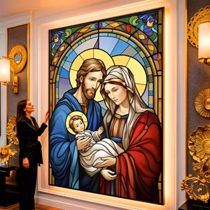 Quadro Sagrada Família em União e Graça Divina visto de frente, exibindo sua moldura e sua arte.