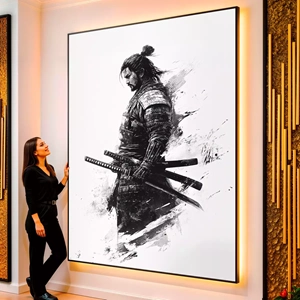 Quadro Samurai a Caminho da Batalha visto de frente, exibindo sua moldura e sua arte.