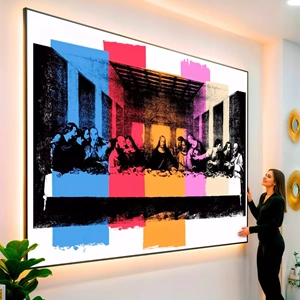 Quadro Santa Ceia Colorida visto de frente, exibindo sua moldura e sua arte.