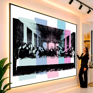 Quadro Santa Ceia em Cores visto de frente, exibindo sua moldura e sua arte.