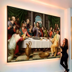 Quadro Santa Ceia visto de frente, exibindo sua moldura e sua arte.