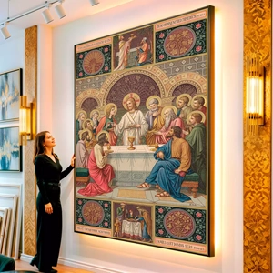 Quadro Santa Ceia visto de frente, exibindo sua moldura e sua arte.