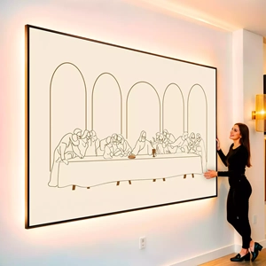 Quadro Santa Ceia Minimalista visto de frente, exibindo sua moldura e sua arte.
