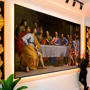 Quadro Santa Ceia visto de frente, exibindo sua moldura e sua arte.