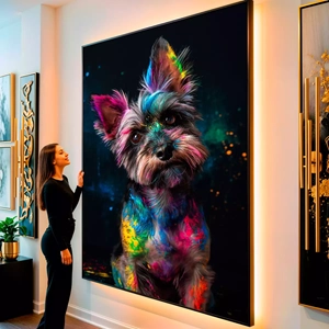 Quadro Schnauzer visto de frente, exibindo sua moldura e sua arte.