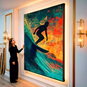 Quadro Surf Estilo Vintage visto de frente, exibindo sua moldura e sua arte.