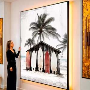 Quadro Surf Vintage visto de frente, exibindo sua moldura e sua arte.