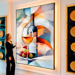 Quadro Taça de Vinho em Pintura Delicada visto de frente, exibindo sua moldura e sua arte.