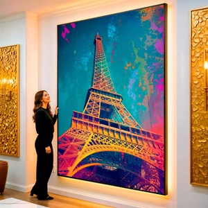 Quadro Torre Eiffel Vintage visto de frente, exibindo sua moldura e sua arte.