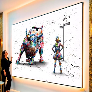 Quadro Touro de Wall Street visto de frente, exibindo sua moldura e sua arte.