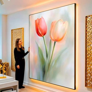 Quadro Tulipas visto de frente, exibindo sua moldura e sua arte.