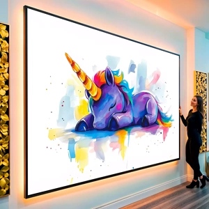 Quadro Unicornio visto de frente, exibindo sua moldura e sua arte.