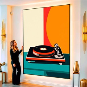 Quadro Vinil visto de frente, exibindo sua moldura e sua arte.