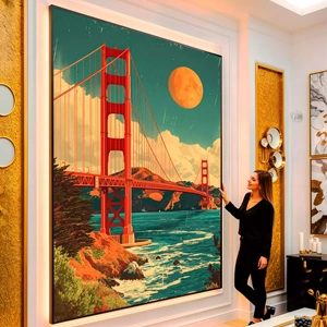 Quadro Vintage visto de frente, exibindo sua moldura e sua arte.