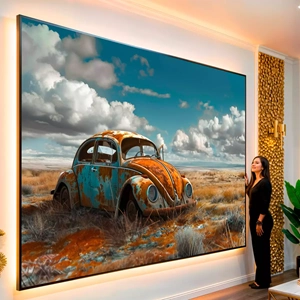 Quadro Vintage visto de frente, exibindo sua moldura e sua arte.