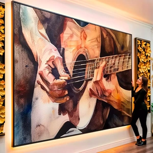 Quadro Violão visto de frente, exibindo sua moldura e sua arte.
