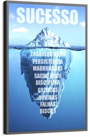 Quadro decorativo motivacional com iceberg e palavras inspiradoras