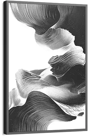 Quadro decorativo em preto e branco com traços abstratos