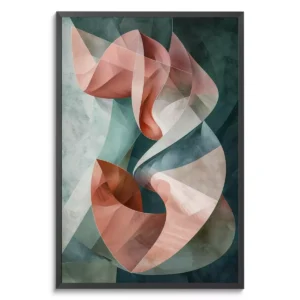 Quadro Abstrato - Dança de Formas e Cores Eternas com moldura preta em um fundo branco