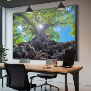 Ambiente decorado com um quadro pendurado na parede que retrata Árvore da Vida em Fragmentos de Luz