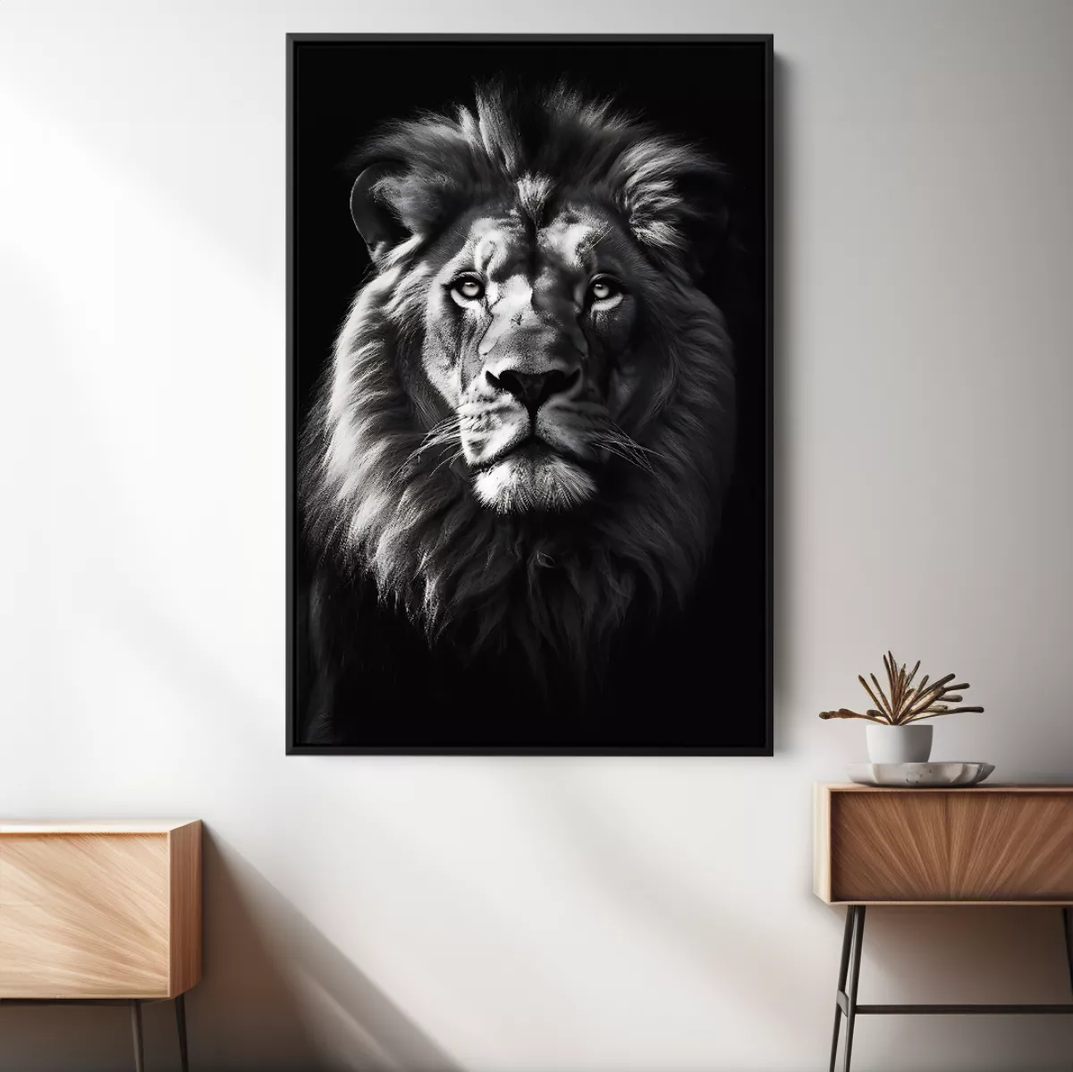 Quadro Leão preto e branco